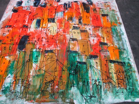 red city - xxl artwork unstretched on canvas . send as tube