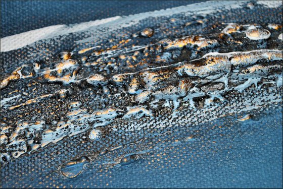 Blue Treasure  - abstract acrylic painting deep- textured blue white gold ready to hang free shipping