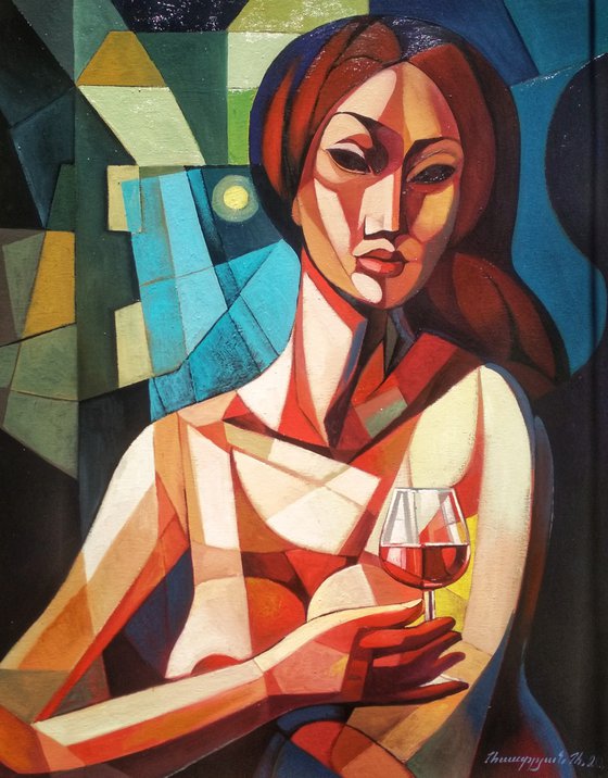 Night romanticism (60x80cm, cubism, oil painting, ready to hang)
