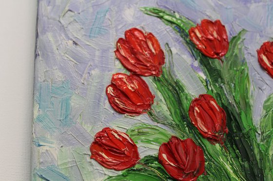 Enchanted Tulips- Still life Oil painting on stretched canvas - Wall art - Floral art