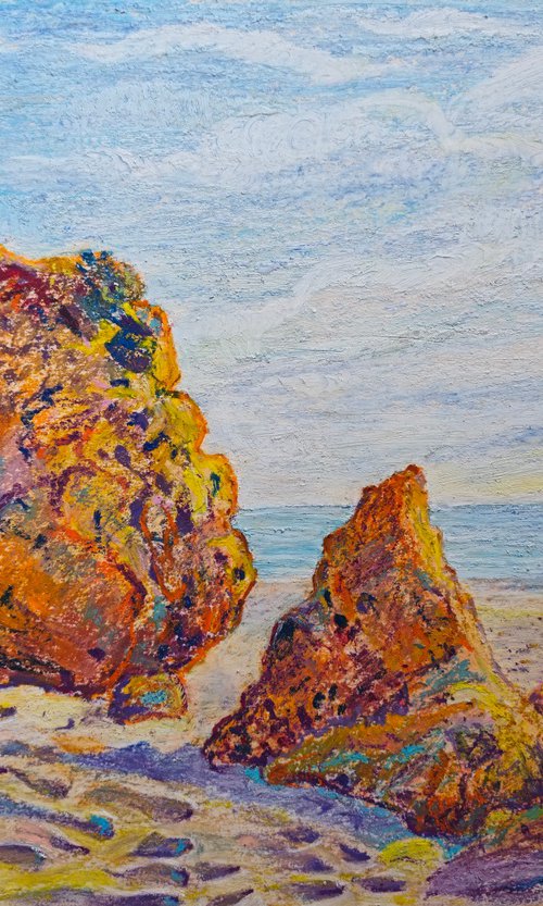Sunlit Coastal Cliffs with Dogs by Anastasiia Aguf