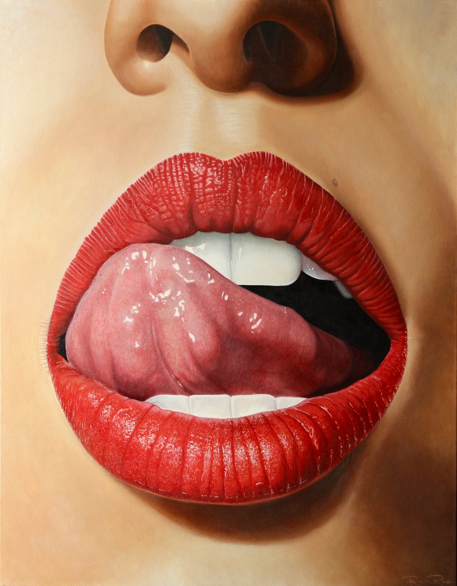 Photorealistic Portrait Oil Painting By Ryan Rice, 36 X 46", Lips Ii, Original Artwork