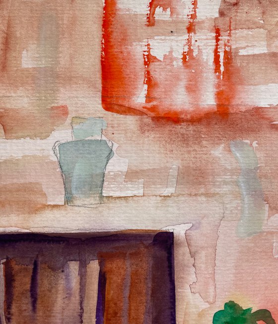 Spain Original Watercolor Painting, Mallorca Island Wall Art, Cozy Street Artwork, Travel Gift, Mediterranean Home Decor