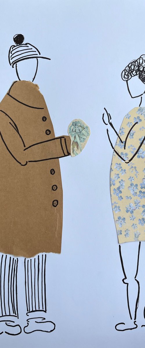 Couple original paper collage by Halyna Kirichenko