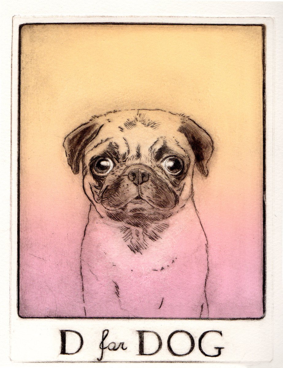 Graphic Animal Etchings & Engravings By Theresa Pateman, 11 X 15", "D" For Dog, Original Artwork