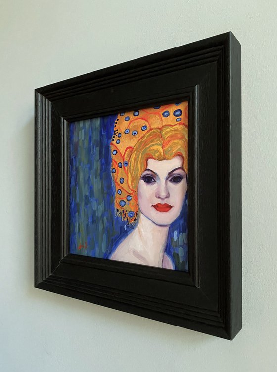 The Siren: Gold leaf oil portrait with frame.