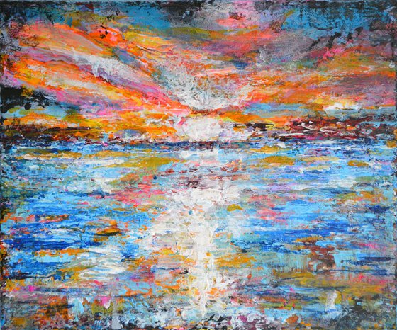 Seascape 01 - Palette knife  Modern abstract landscape Gift idea