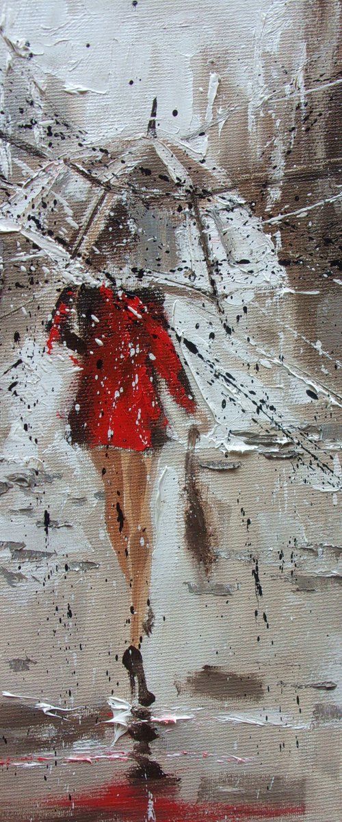 " SUMMER RAINY DAY ... "   street spring summer original painting CITY palette knife GIFT by Monika Luniak