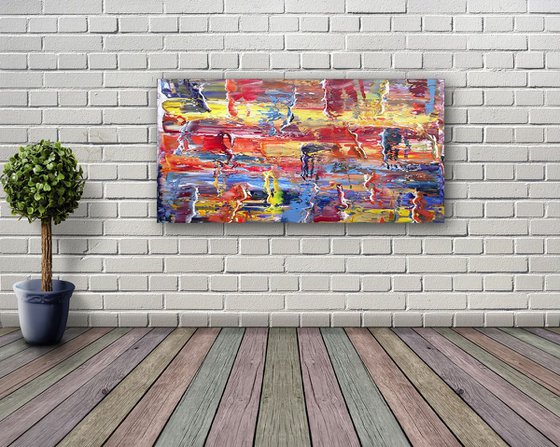 "Go With The Flow" - FREE WORLDWIDE SHIPPING - Original PMS Abstract Oil Painting On Canvas - 36" x 18"