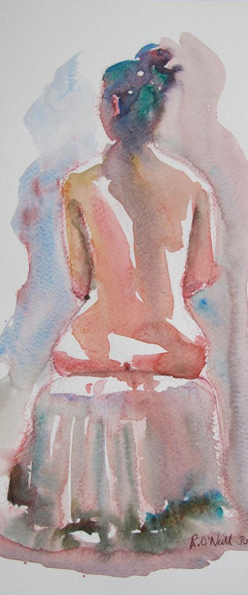 Seated female nude back view by Rory O’Neill