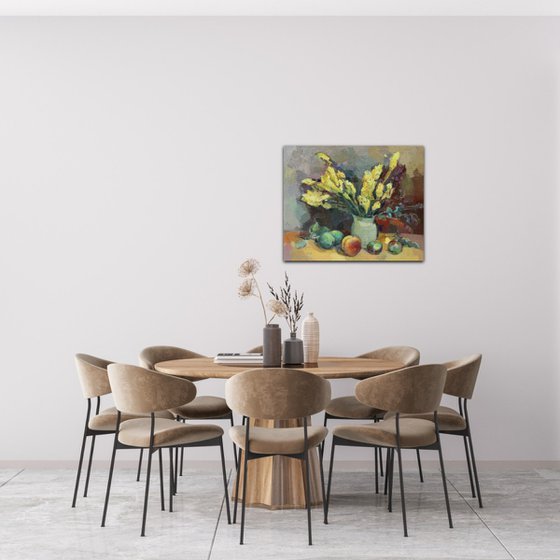 Still life with green flowers