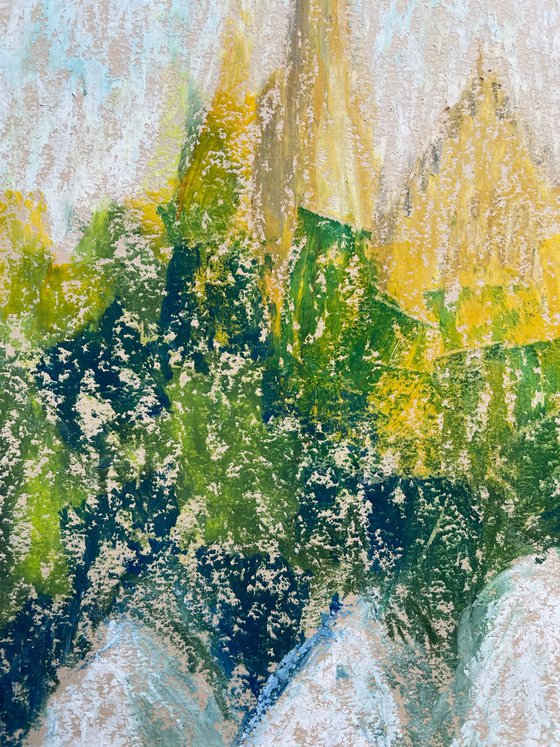 Fountain Original Painting, Mallorca Oil Pastel Painting, Europe City Drawing, Impressionist Wall Art