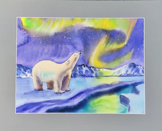 Polar Bear and Northern Lights