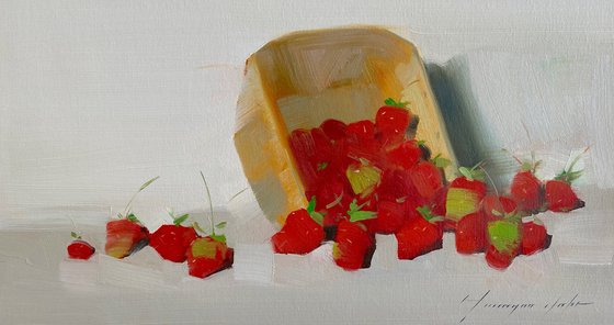 Strawberries, Original oil painting, Handmade artwork, One of a kind