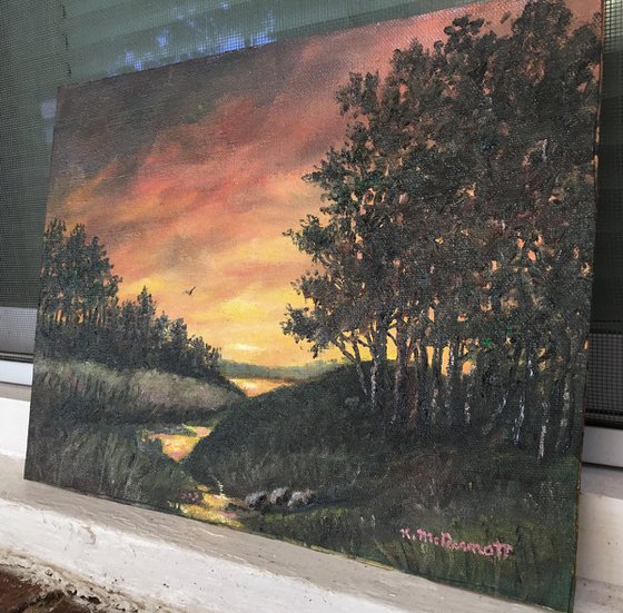 Hill Country Sundown by K. McDermott - oil 9X12