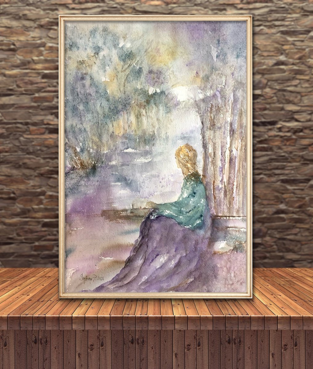 Impressionistic Landscape Watercolour By Snezana Djordjevic, 14 X 20", The Light Of Shadows, Original Artwork