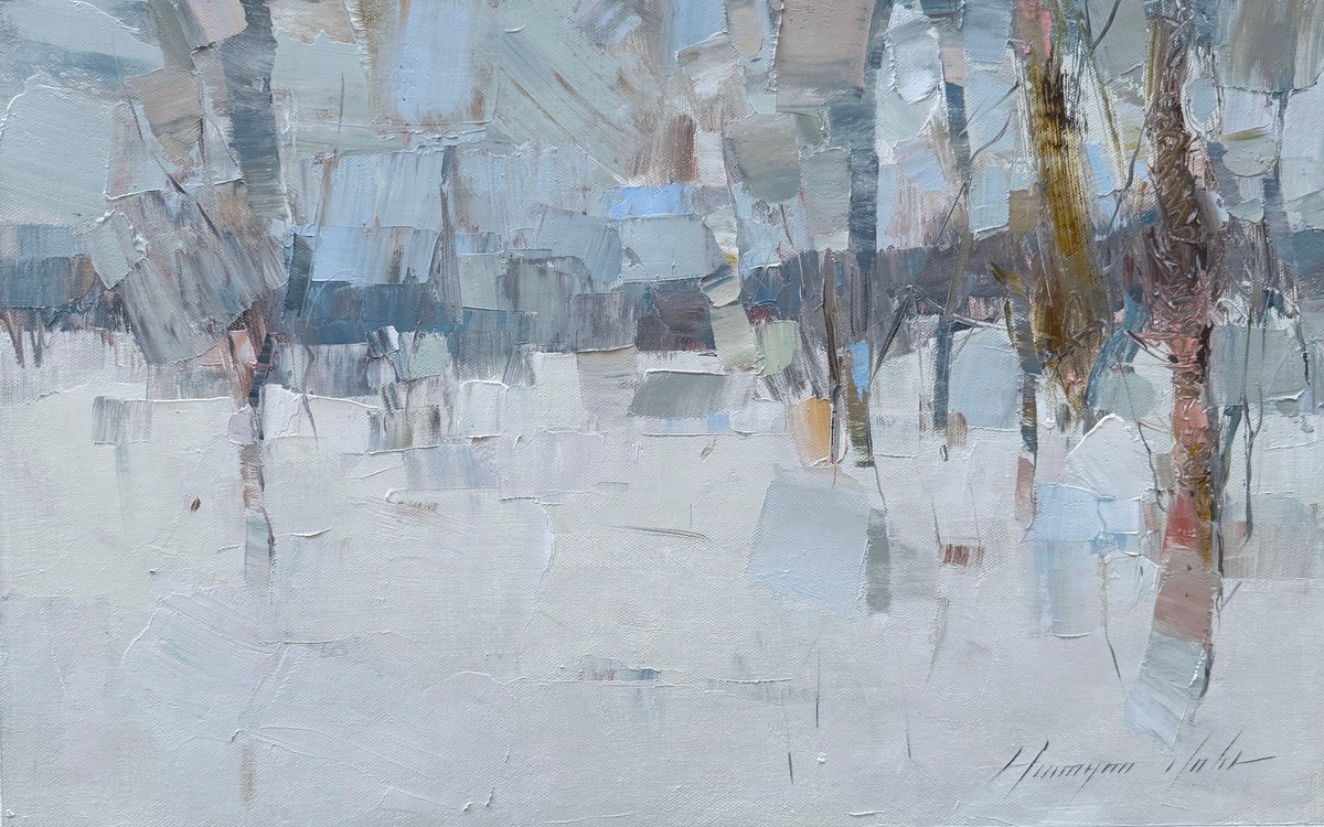 Impressionistic Landscape Oil Painting By Vahe Yeremyan, 19 X 12", Winter, Original Artwork