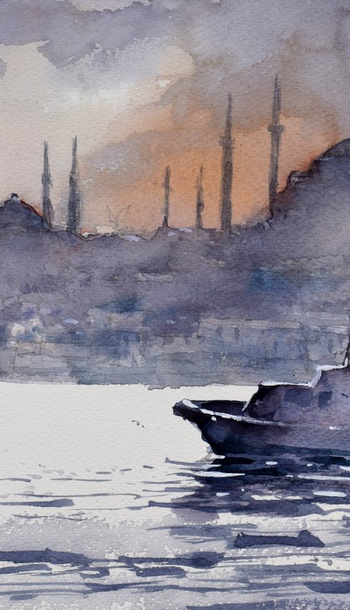 Istanbul  (Bosphorus strait) by Goran Žigolić Watercolors