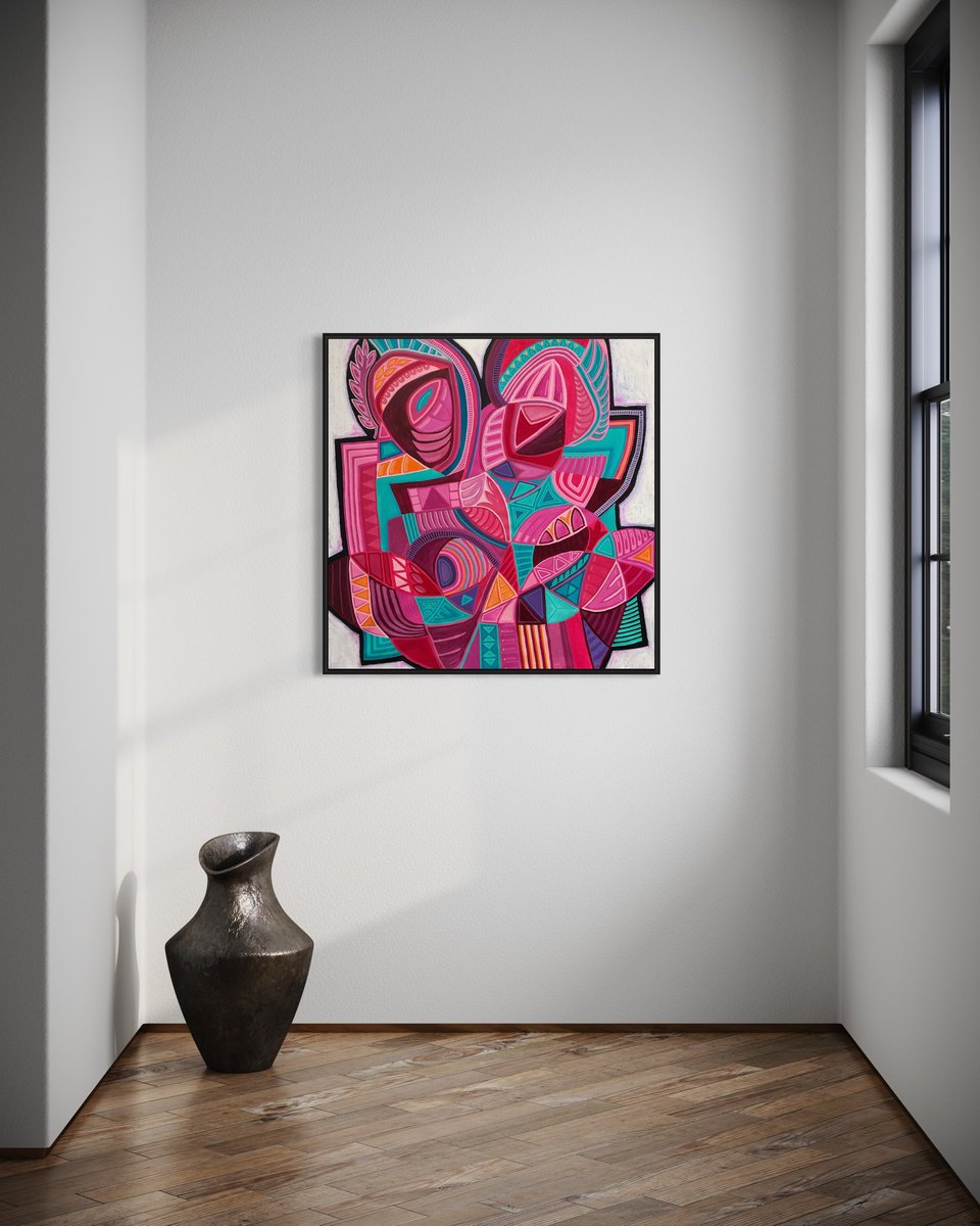 Geometric Abstract Acrylic Painting By Samantha Malone, 37 X 37", Turning Pages, Original Artwork