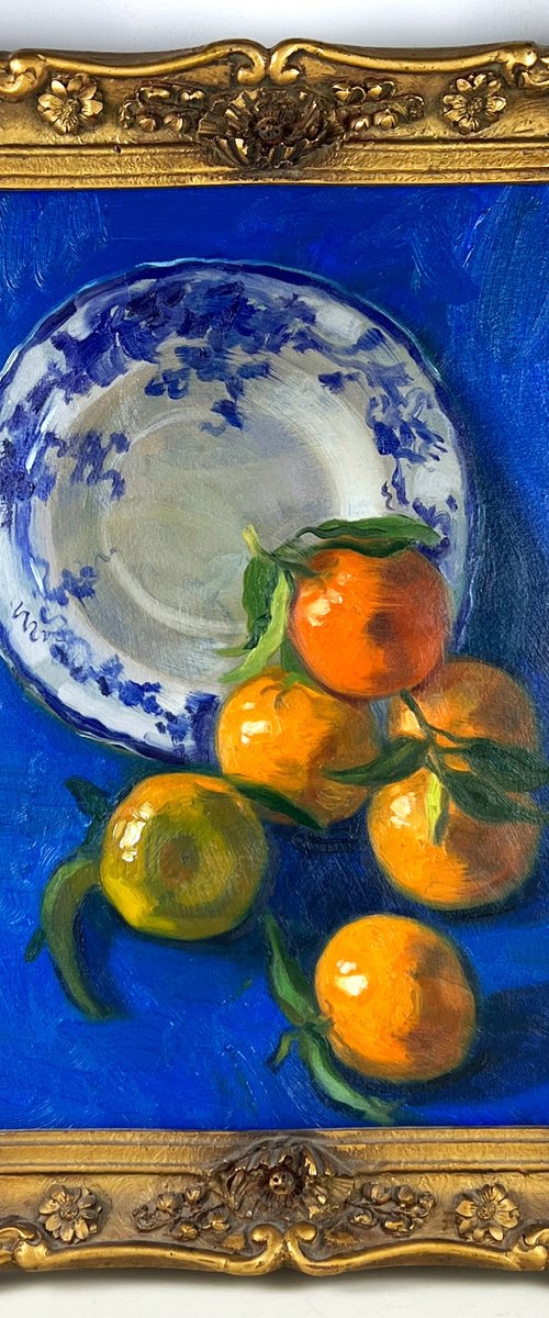 Framed Still life with tangerines by Elina Arbidane