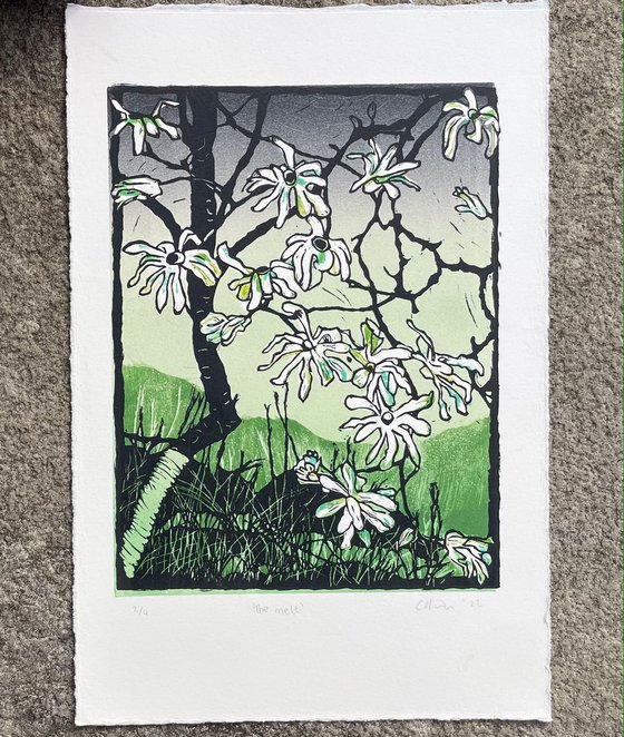 The Melt - Magnolia Linocut