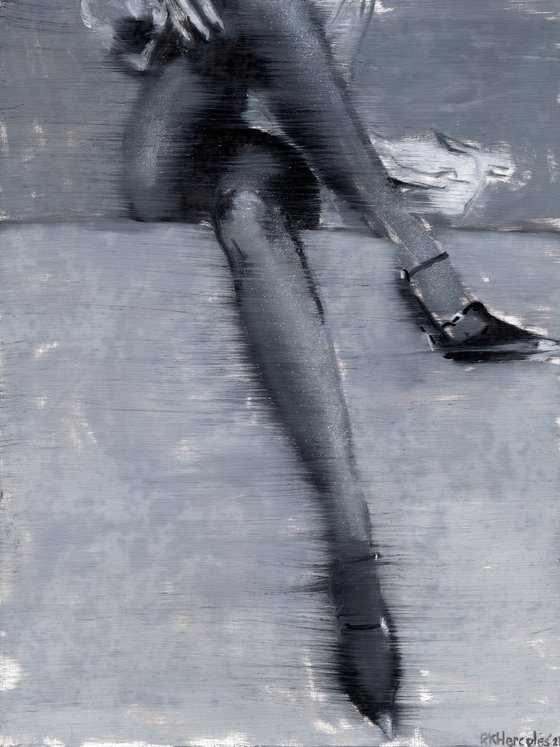 Elodie | Black and white woman female legs heels fashion oil painting on paper | beautiful powerful lady