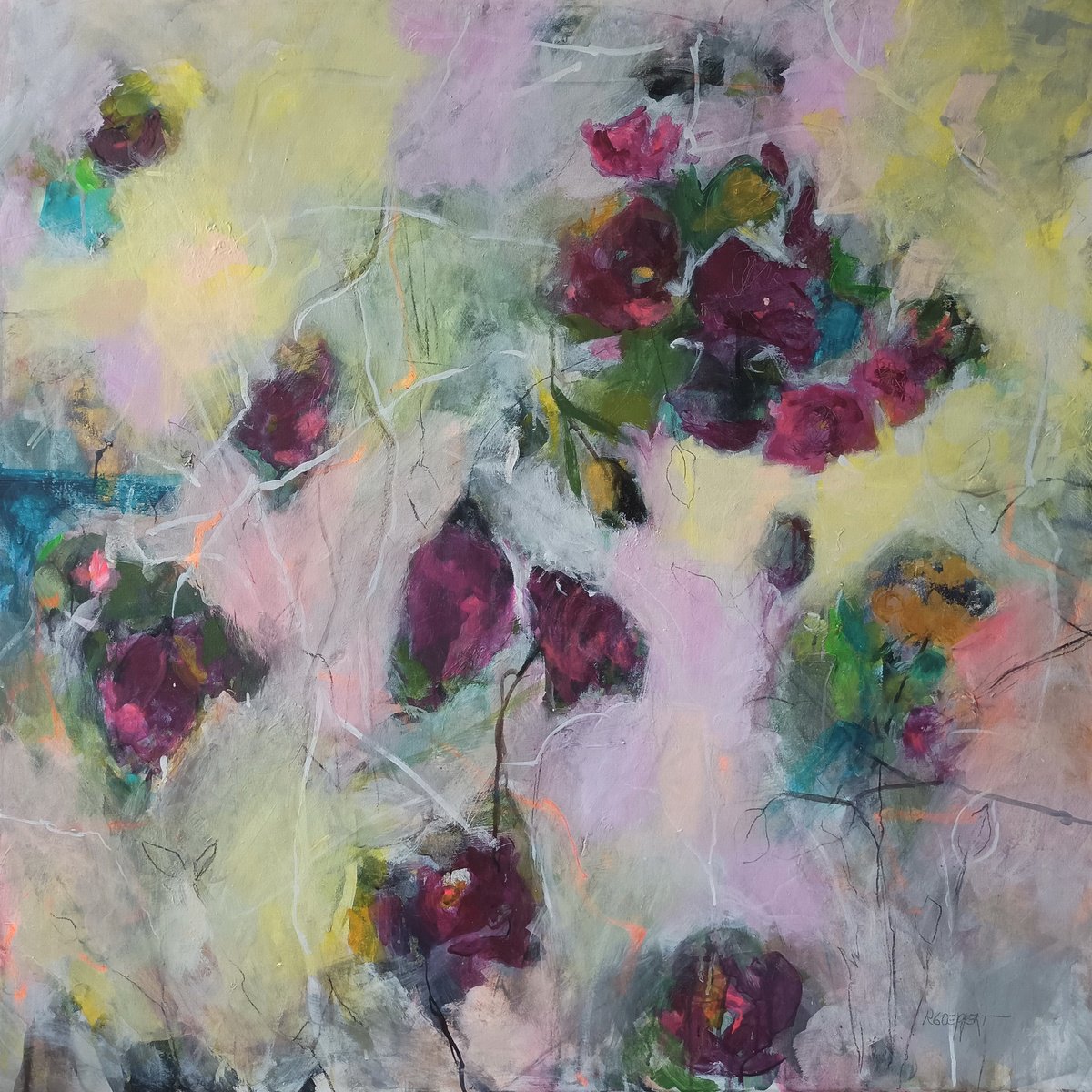 Organic Abstract Acrylic Painting By Karin Goeppert, 39 X 39", Aura, Original Artwork