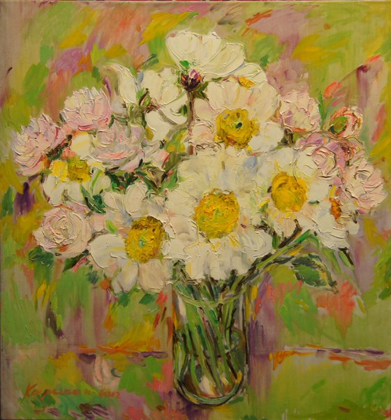 SPRING BOUQUET - Oil Painting - Still Life with Flowers - Peony - Medium Size - Gift 97x77