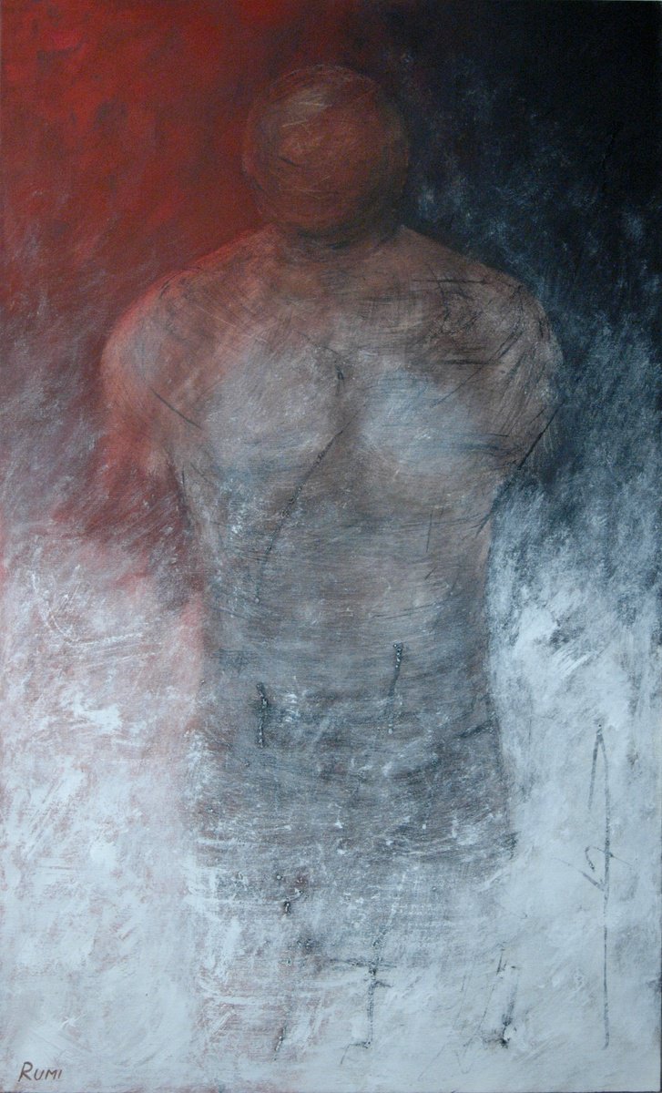 Expressive Portrait Acrylic Painting By Rumen Spasov, 24 X 39", "Icarus - In Between", Original Artwork