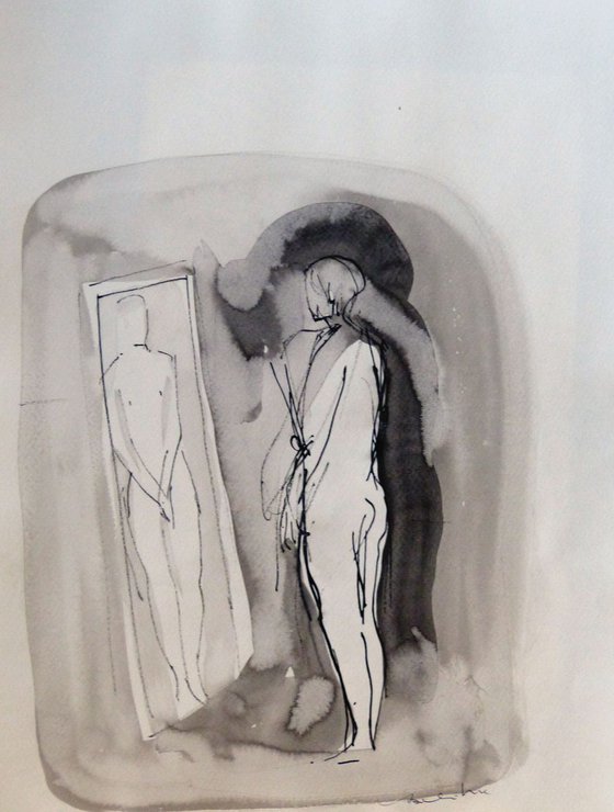 Nude in front of the mirror, 29x42 cm