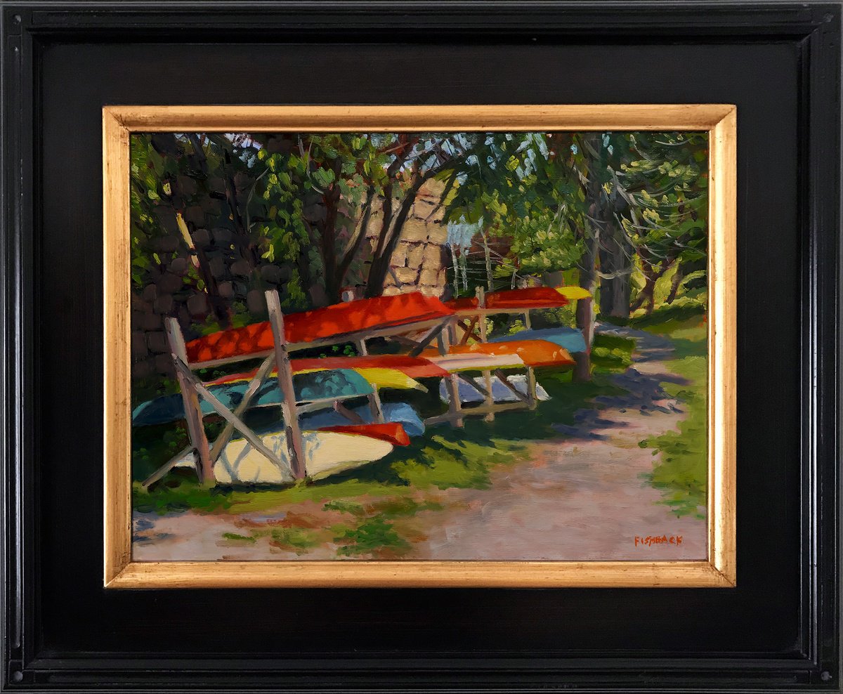 Impressionistic Landscape Oil Painting By Daniel Brian Fishback, 23 X 19, Kolorful Kayaks, Original Artwork