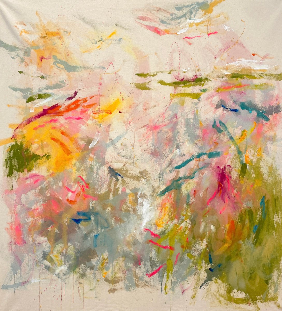 Abstract Acrylic Painting By Nuria Oliva, 46 X 50", September, Original Artwork