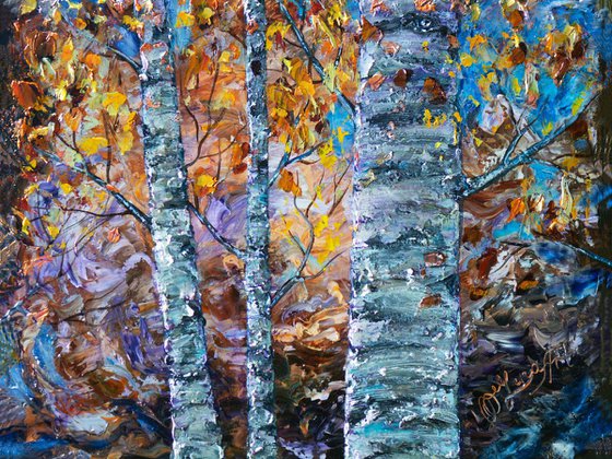 Birch Trees - #1  20"X16"X1.5"  (palette knife) by OLena Art