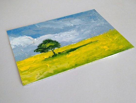 "The one" Oak Tree Painting Tree of Life Original Art Minimalism Landscape Artwork Small Oil Wall