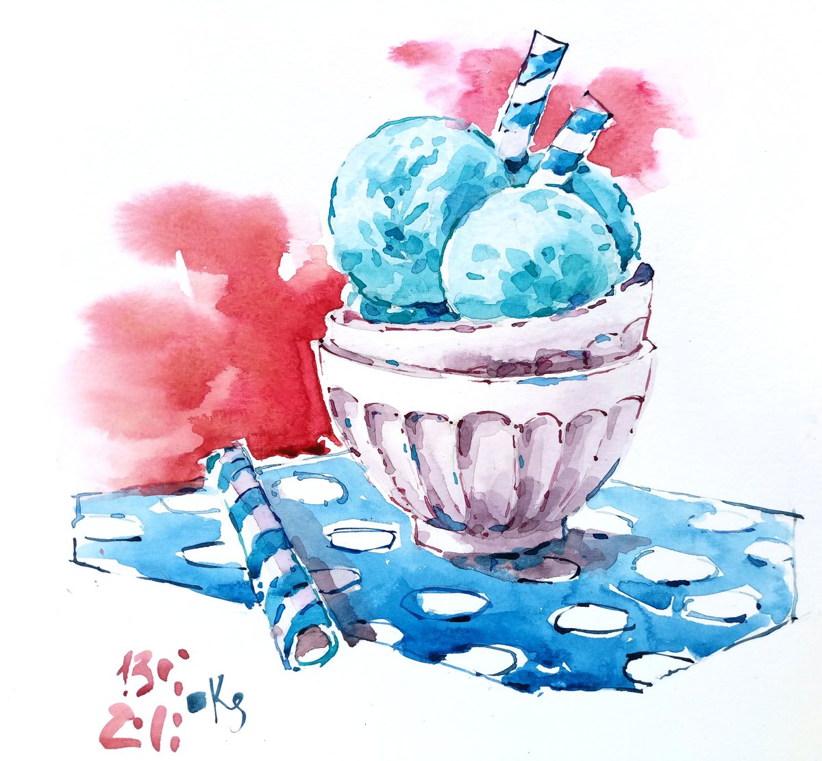 Icecream Original watercolor food sketch by Ksenia Selianko