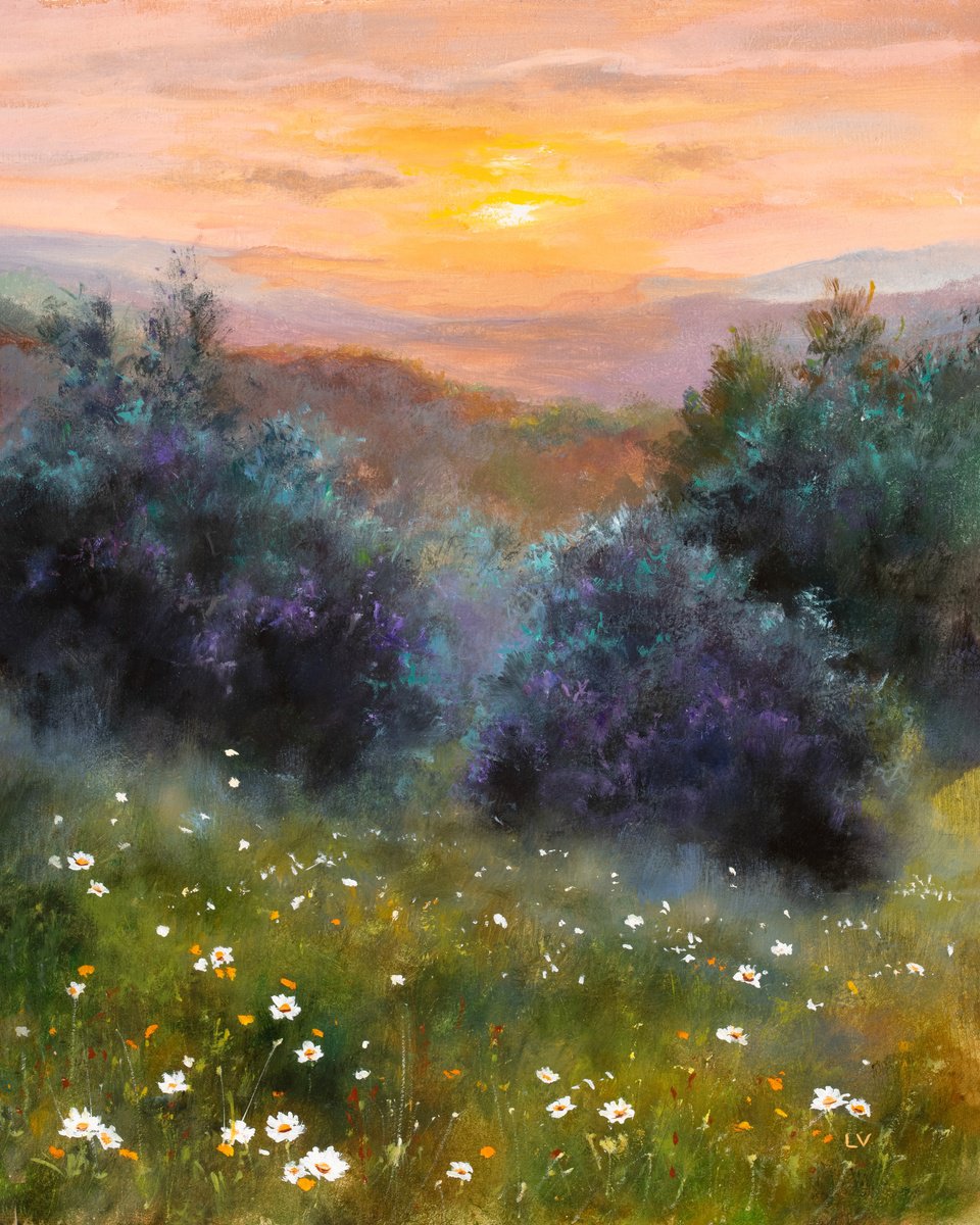 Photorealistic Landscape Oil Painting By Lucia Verdejo, 9 X 11", Mountain River In Golden Hour, Original Artwork