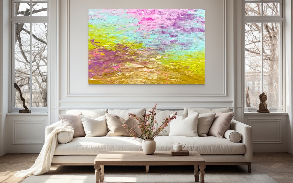 Organic Abstract Acrylic Painting By Estelle Asmodelle, 61 X 39, Apparition Dans Le Ciel, Original Artwork