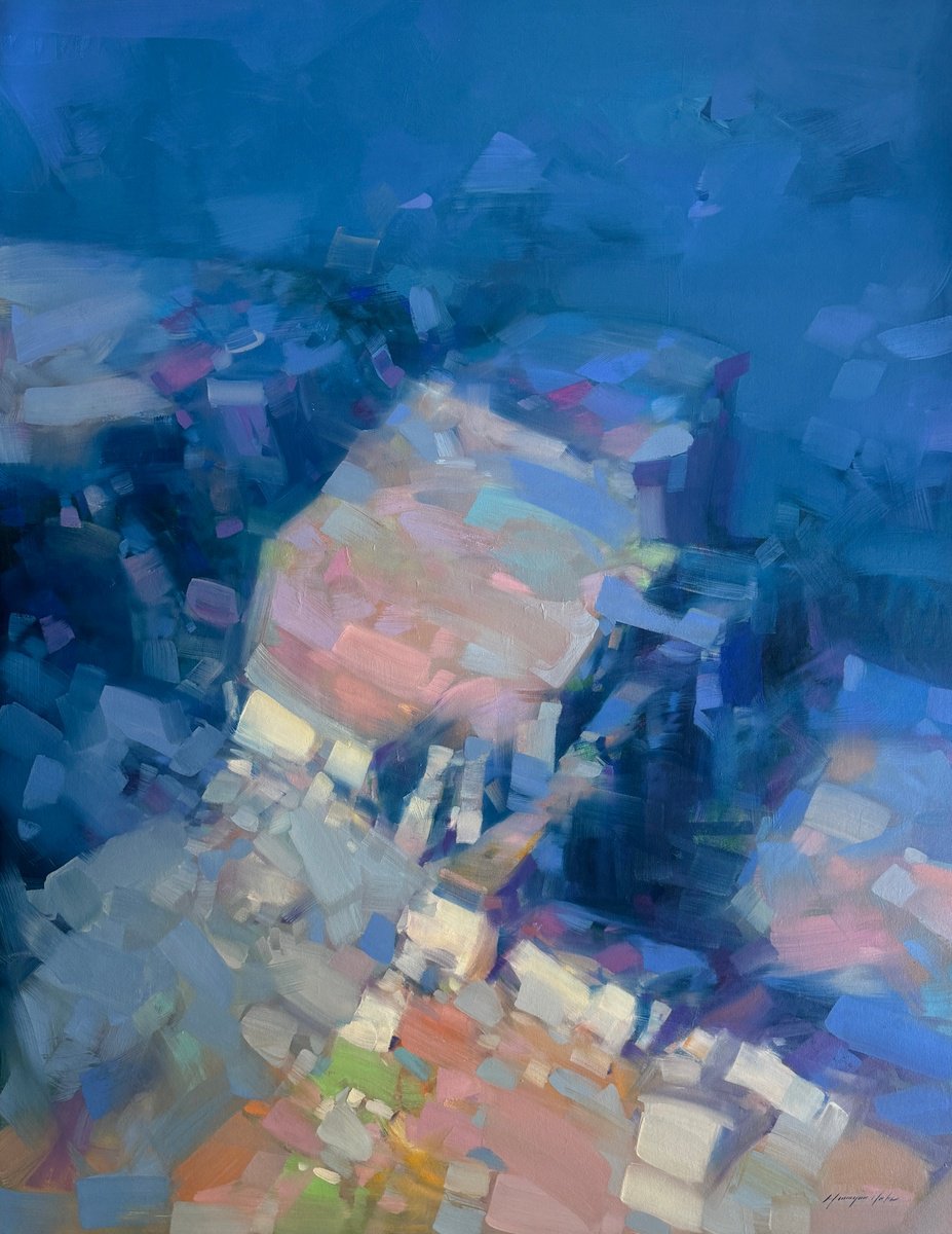 Impressionistic Landscape Oil Painting By Vahe Yeremyan, 43 X 56", Indigo Canyon, Original Artwork