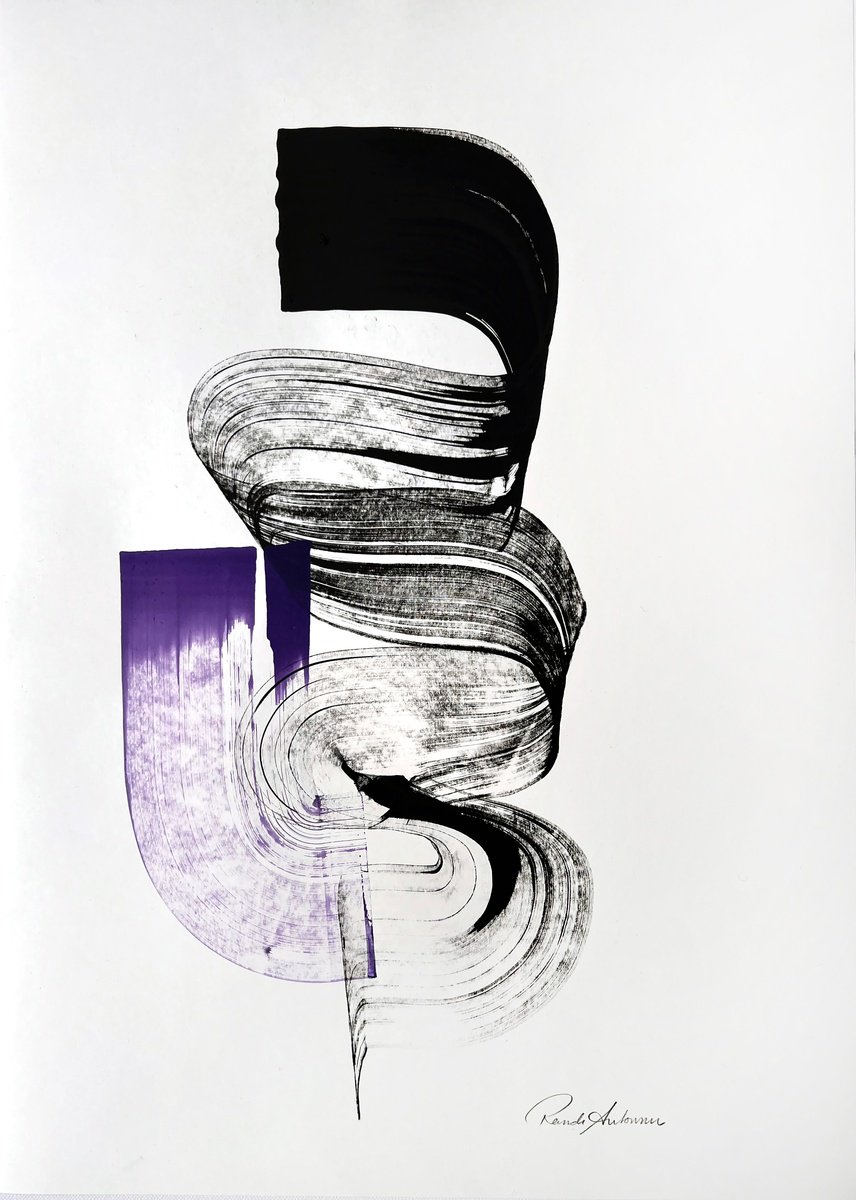 Expressive Abstract Ink Drawing By Randi Antonsen, 17 X 24", Concord Of Sound, Original Artwork