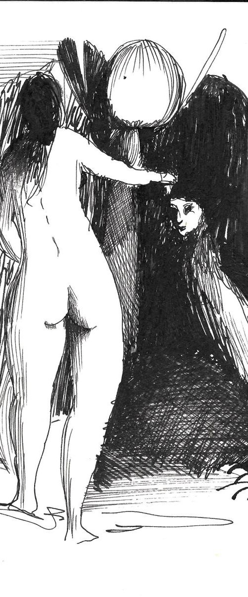 Siren, Surrealist drawing 14x20 cm by Frederic Belaubre
