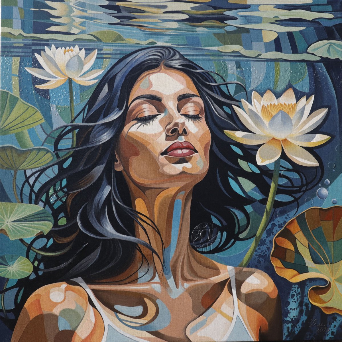 Surrealistic Acrylic Painting , Rebirth (Lilly) By Zuzana Murenji Domonkos, 31 X 31, Artwork For Sale On Artfinder