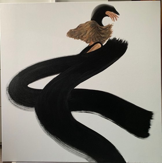 ” woman flying butterfly ”