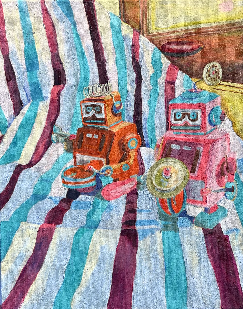 Acrylic Painting , Robots With Jcp Sheet By Heather Kostal, 16 X 20, Artwork For Sale On Artfinder