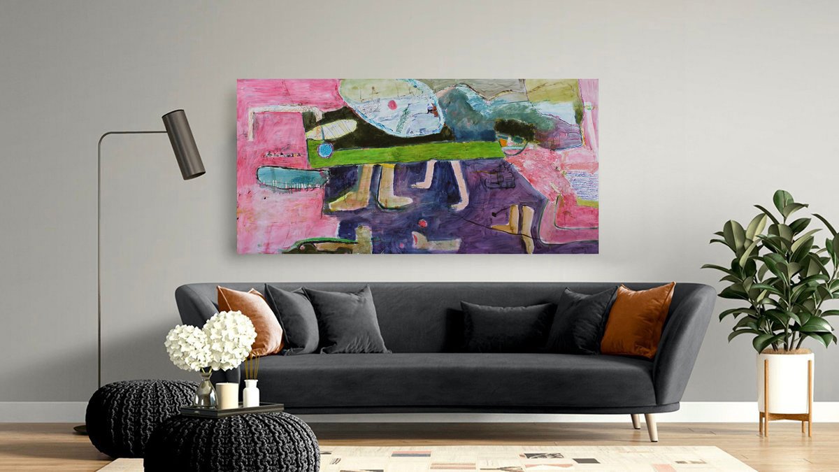 Naive Portrait Oil Painting By Sergiy Dekalyuk, 81 X 39", Bridge, Original Artwork