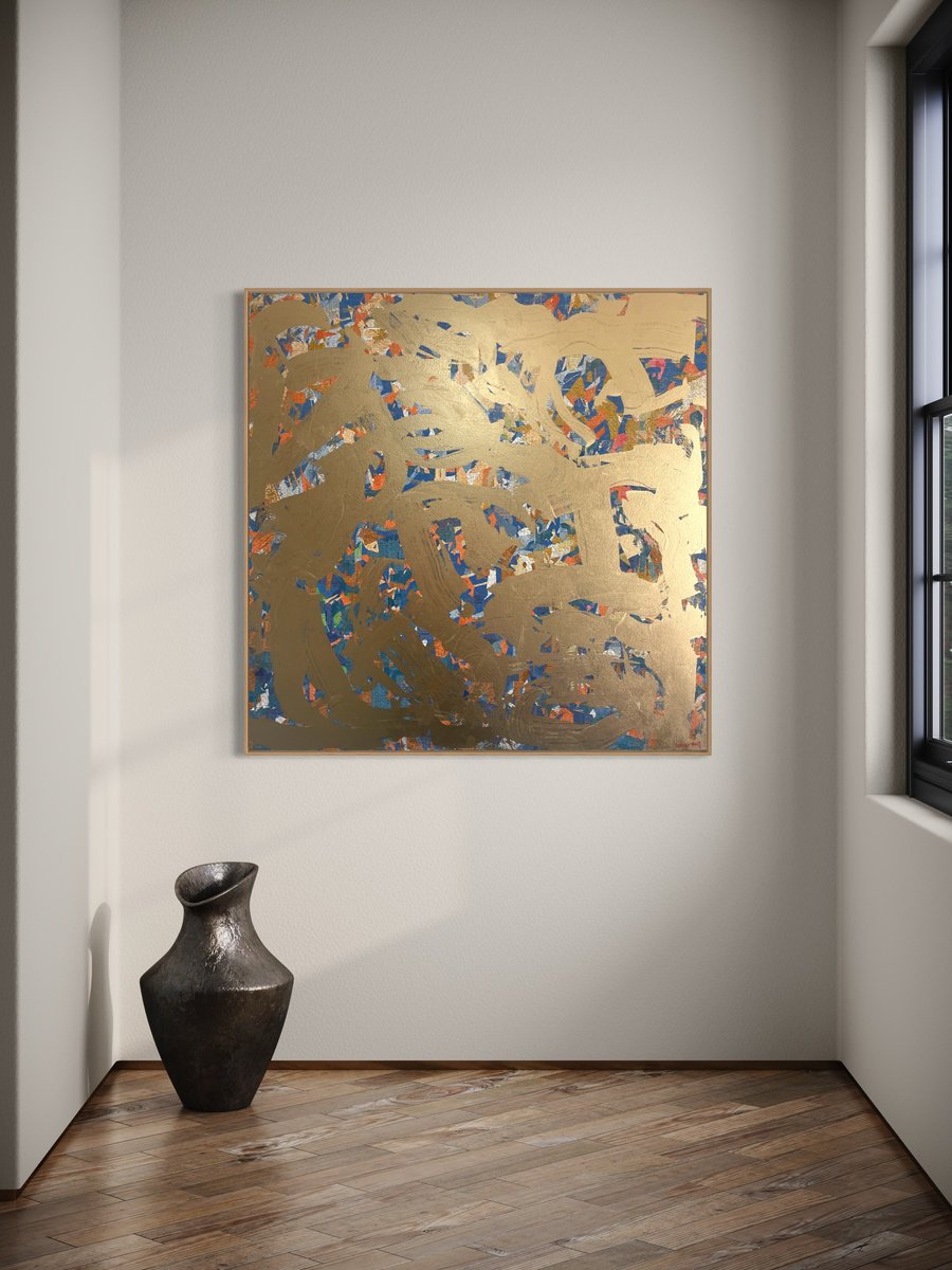 Abstract Painting By George Hall, 50 X 50, Peaceful News B, Original Artwork