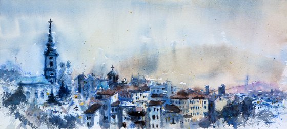 Belgrade old town vista 17x36 cm 2021