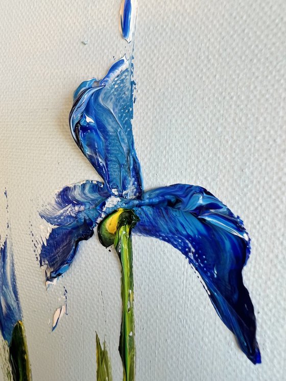 IN THE MOMENT №5 - mini iris painting. Blue irises art.