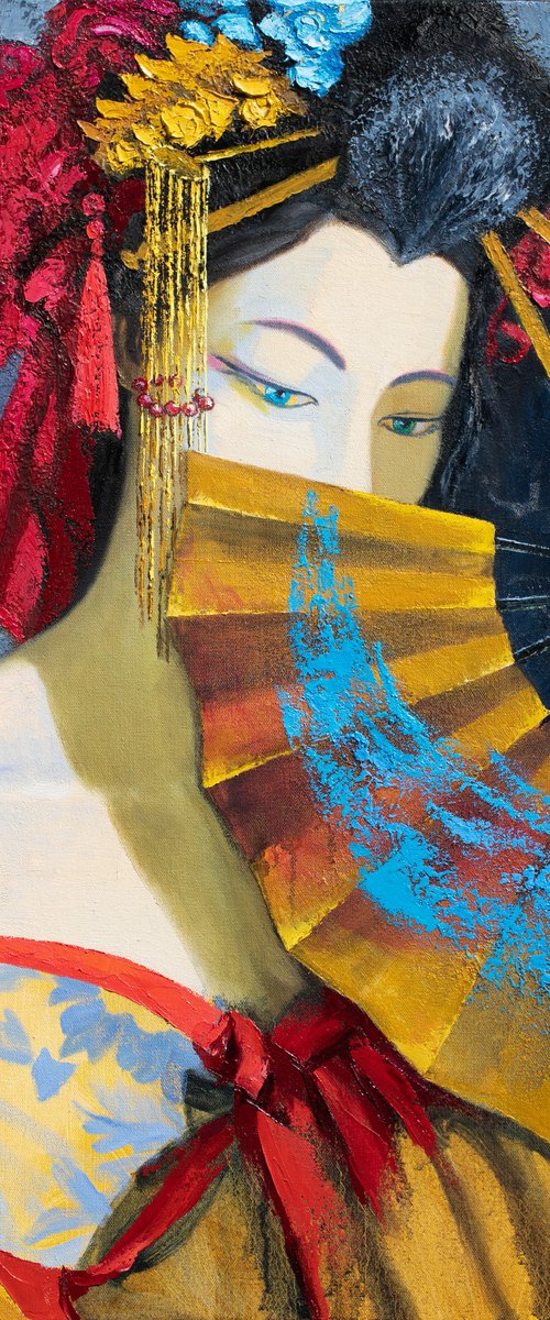 Japanese woman with fan. by Stanislav Sidorov