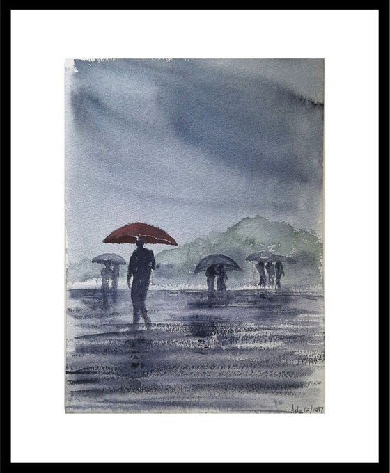 The Red Umbrella on a rainy day