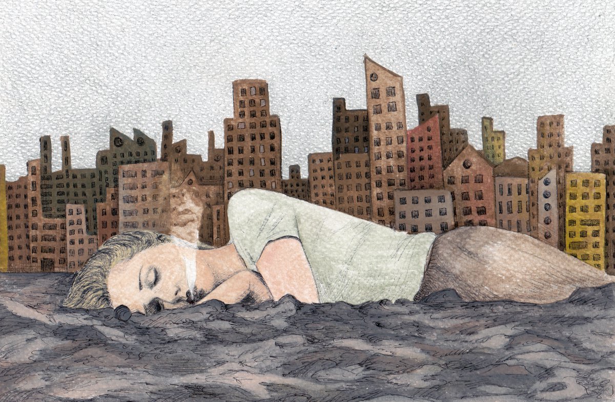 Surrealistic Cityscapes Painting By Andromachi Giannopoulou, 10 X 7, Urban Dream, Original Artwork